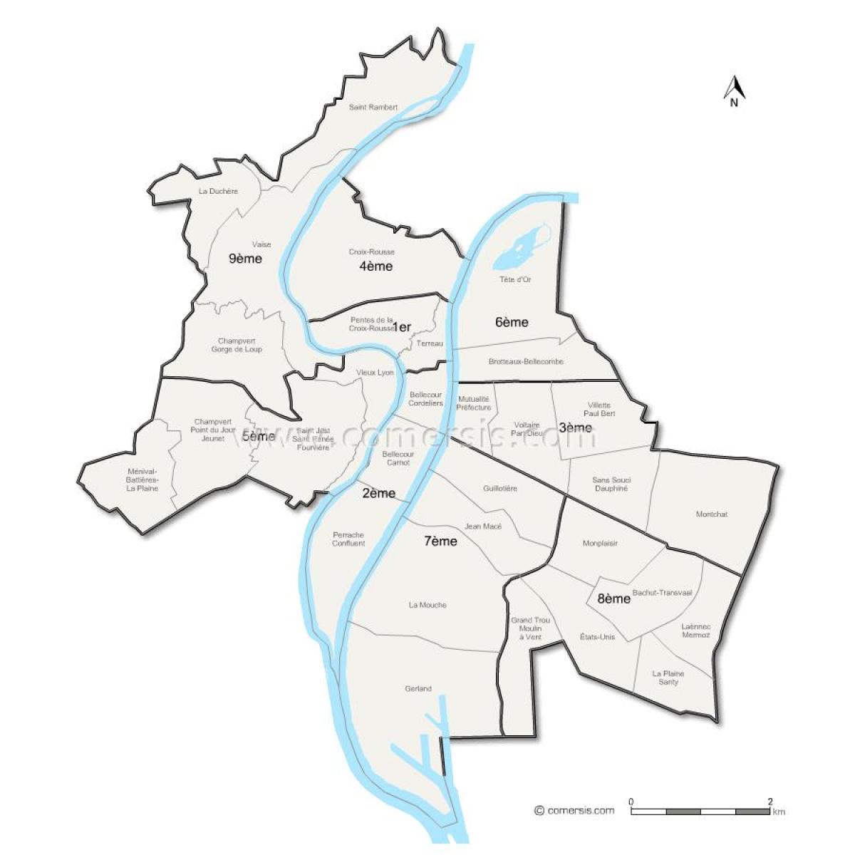 რუკა ლიონი arrondissement