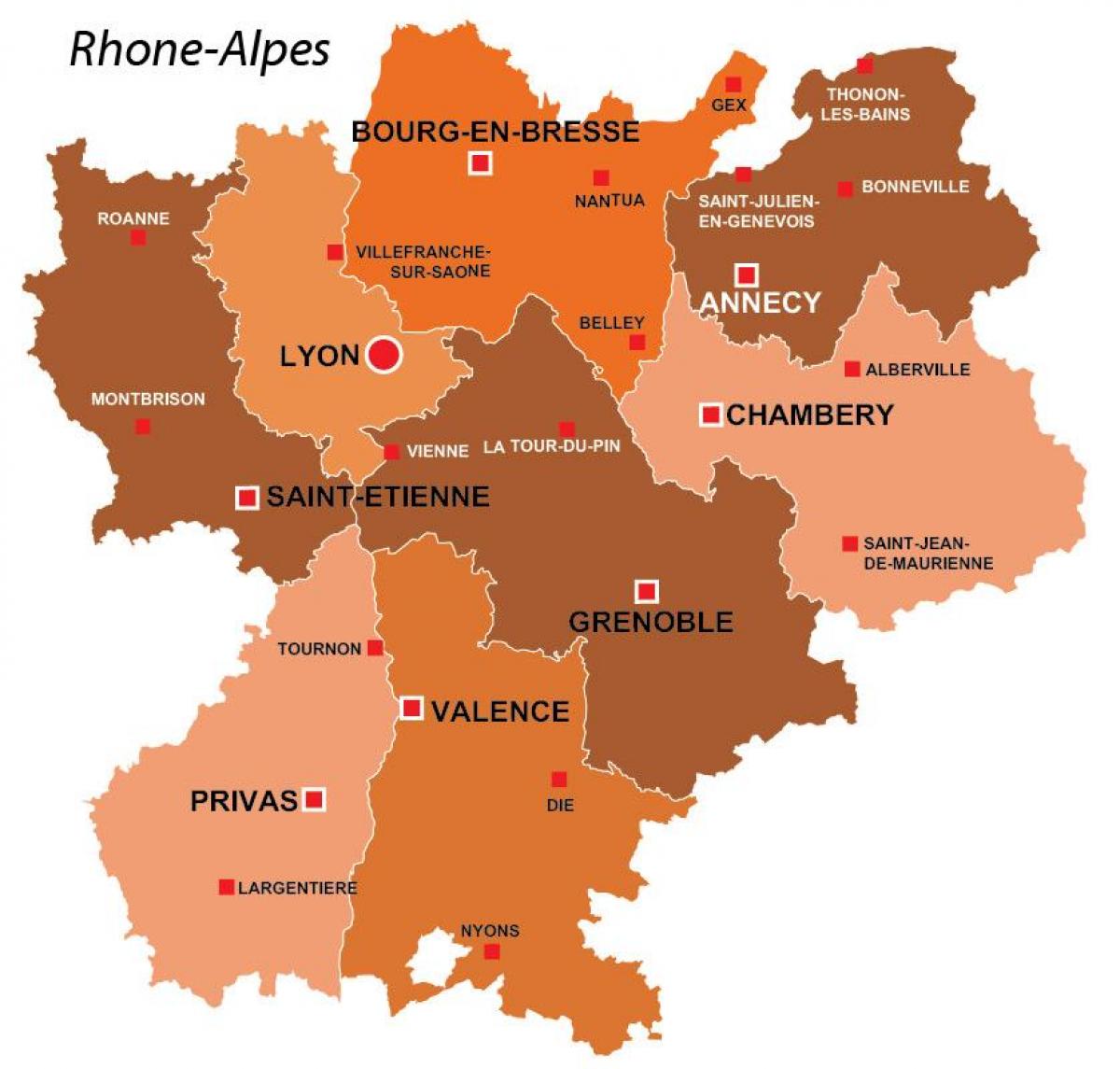 ლიონი რეგიონში საფრანგეთის რუკა