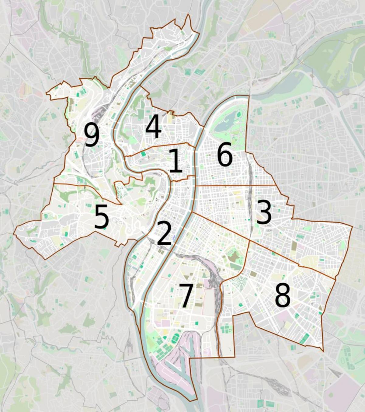 რუკა ლიონი arrondissements