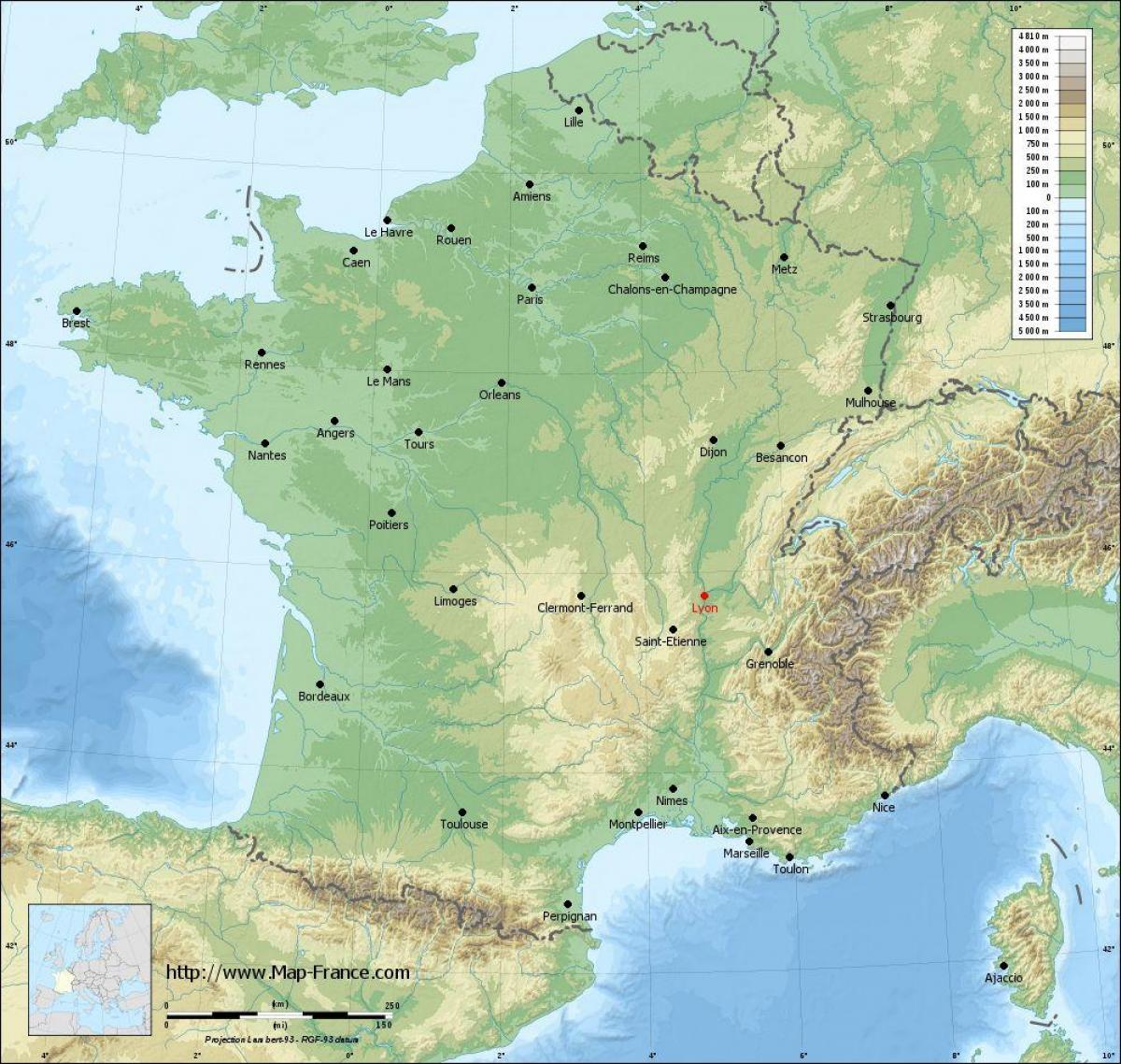 ლიონი საფრანგეთი ქალაქის რუკა